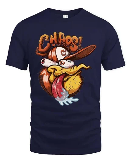 Chaos Duck T Shirt Funny Crazy Cartoon Duck Graphic - navy t-shirt on white background