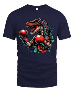 Boxing Dinosaur Tshirt Fierce T Rex Fighter Retro Tattoo Style - navy t-shirt on white background