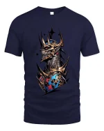 Dark Skull King Tshirt Gothic Armor Crown Fantasy Graphic Style - navy t-shirt on white background