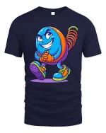 Funny Spring Character Tshirt Cool Cartoon Coil Toy Walking Art - navy t-shirt on white background