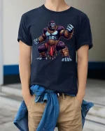 Mighty Gorilla Warrior Tshirt Fantasy Fighter Beast Graphic Art - model wearing navy tee with hands in pockets