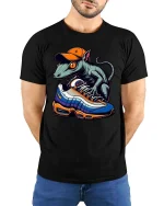 Sneakerhead Lizard Tshirt Cool Streetwear Gecko With Shoes Art - model wearing black tee with hands behind back