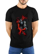 Demon Gentleman Tshirt Dark Suit Monster Elegant Horror Style - model wearing black tee with hands behind back