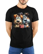 Cute Puppy Friends Tshirt Funny Dogs With Gift Cartoon Style - model wearing black tee with hands behind back