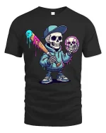 Funny Drip Skull Baseball T Shirt Street Art Graphic Tee - black t-shirt on white background