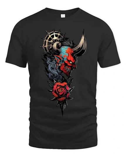 Cyberpunk Robotic Hand Rose Graphic T Shirt Tech Art Tee - black t-shirt on white background
