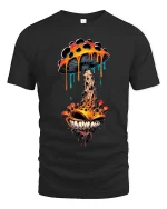 Trippy Melting Mushroom Monster T Shirt Psychedelic Art Tee - black t-shirt on white background