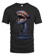 Trippy Monster Mushroom T Shirt Psychedelic Street Art Style - black t-shirt on white background