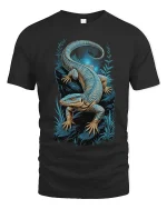 Blue Lizard Night Art T Shirt Mystical Reptile Graphic Tee - black t-shirt on white background