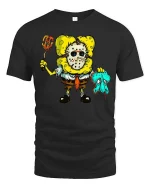 Funny Horror Cartoon Sponge Killer T Shirt Spooky Graphic Tee - black t-shirt on white background