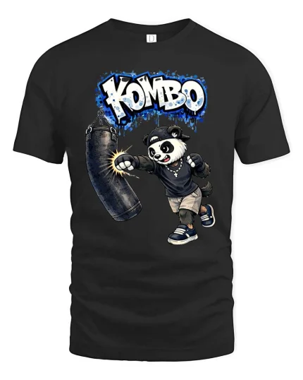 Funny Boxing Panda Kombo Graphic T Shirt Street Style Tee - black t-shirt on white background