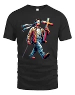 Blind Faith Walk Cross Graphic T Shirt Inspirational Tee - black t-shirt on white background