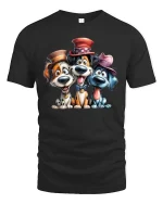 Funny Cute Dogs With Hats Graphic T Shirt Cartoon Puppy Tee - black t-shirt on white background