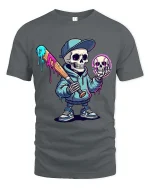 Funny Drip Skull Baseball T Shirt Street Art Graphic Tee - gray t-shirt on white background