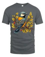 Colorful Bird On Branch Graphic T Shirt Nature Art Tee - gray t-shirt on white background