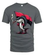 Funny Rebel Fish With Flag Graphic T Shirt Cool Cartoon Tee - gray t-shirt on white background