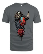 Cyberpunk Robotic Hand Rose Graphic T Shirt Tech Art Tee - gray t-shirt on white background