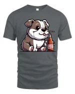 Cute Puppy Drinking Root Beer Graphic T Shirt Funny Dog Tee - gray t-shirt on white background