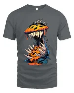 Spiky Monster Burst Graphic T Shirt Wild Creature Art Tee - gray t-shirt on white background