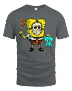 Funny Horror Cartoon Sponge Killer T Shirt Spooky Graphic Tee - gray t-shirt on white background