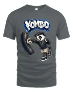 Funny Boxing Panda Kombo Graphic T Shirt Street Style Tee - gray t-shirt on white background
