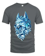 Ice Wolf Skull Graphic T Shirt Fierce Mythical Animal Tee - gray t-shirt on white background