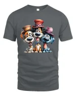 Funny Cute Dogs With Hats Graphic T Shirt Cartoon Puppy Tee - gray t-shirt on white background
