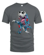 Zombie T Rex Skeleton Graphic T Shirt Funny Dino Horror Tee - gray t-shirt on white background