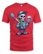 Funny Drip Skull Baseball T Shirt Street Art Graphic Tee - red t-shirt on white background