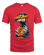 Spiky Monster Burst Graphic T Shirt Wild Creature Art Tee - red t-shirt on white background