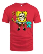 Funny Horror Cartoon Sponge Killer T Shirt Spooky Graphic Tee - red t-shirt on white background