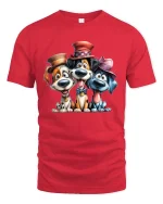 Funny Cute Dogs With Hats Graphic T Shirt Cartoon Puppy Tee - red t-shirt on white background