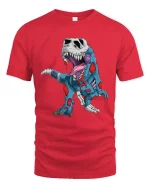 Zombie T Rex Skeleton Graphic T Shirt Funny Dino Horror Tee - red t-shirt on white background