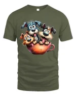 Funny Puppies In Coffee Cup Graphic T Shirt Cute Dog Tee - military green t-shirt on white background