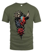 Cyberpunk Robotic Hand Rose Graphic T Shirt Tech Art Tee - military green t-shirt on white background