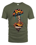 Trippy Melting Mushroom Monster T Shirt Psychedelic Art Tee - military green t-shirt on white background