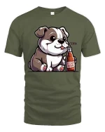 Cute Puppy Drinking Root Beer Graphic T Shirt Funny Dog Tee - military green t-shirt on white background