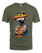 Spiky Monster Burst Graphic T Shirt Wild Creature Art Tee - military green t-shirt on white background