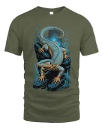 Blue Lizard Night Art T Shirt Mystical Reptile Graphic Tee - military green t-shirt on white background