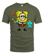Funny Horror Cartoon Sponge Killer T Shirt Spooky Graphic Tee - military green t-shirt on white background