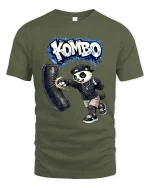 Funny Boxing Panda Kombo Graphic T Shirt Street Style Tee - military green t-shirt on white background
