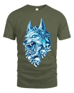 Ice Wolf Skull Graphic T Shirt Fierce Mythical Animal Tee - military green t-shirt on white background