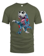 Zombie T Rex Skeleton Graphic T Shirt Funny Dino Horror Tee - military green t-shirt on white background