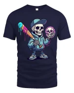 Funny Drip Skull Baseball T Shirt Street Art Graphic Tee - navy t-shirt on white background