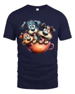 Funny Puppies In Coffee Cup Graphic T Shirt Cute Dog Tee - navy t-shirt on white background