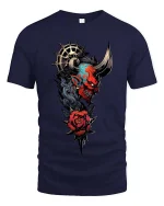 Cyberpunk Robotic Hand Rose Graphic T Shirt Tech Art Tee - navy t-shirt on white background