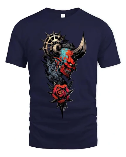 Cyberpunk Robotic Hand Rose Graphic T Shirt Tech Art Tee - navy t-shirt on white background