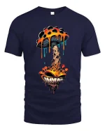 Trippy Melting Mushroom Monster T Shirt Psychedelic Art Tee - navy t-shirt on white background