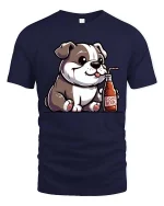 Cute Puppy Drinking Root Beer Graphic T Shirt Funny Dog Tee - navy t-shirt on white background