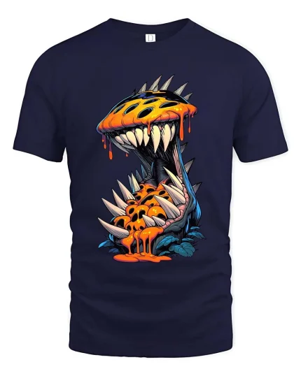Spiky Monster Burst Graphic T Shirt Wild Creature Art Tee - navy t-shirt on white background